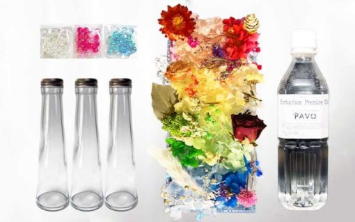 PAVO ハーバリウム手作りキット 花材ハーバリウムオイル円錐瓶３本ビーズセット