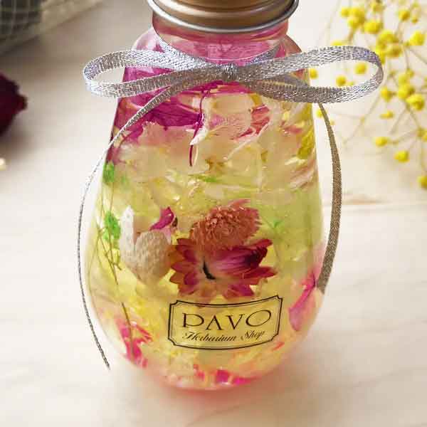 ハーバリウム [Frutas] お祝いや内祝いに イエロー × パープル 黄色 × 紫色 電球型ガラス瓶ボトル