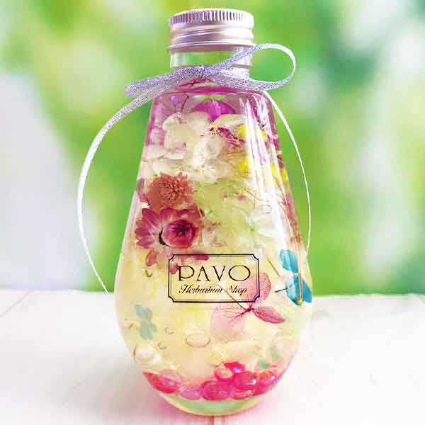 ハーバリウム [Frutas] お祝いや内祝いに イエロー × パープル 黄色 × 紫色 電球型ガラス瓶ボトル