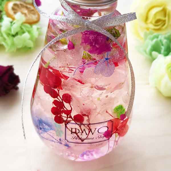 ハーバリウム [Frutas] お祝いや内祝いに ピンク × レッド ピンク色 × 赤色 電球型ガラス瓶ボトル