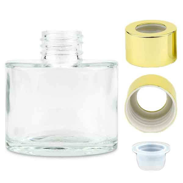 ハーバリウムディフューザー-ガラス瓶-ハーバリウムボトル-ディフューザー瓶-キャップ-ゴールド-中栓付き