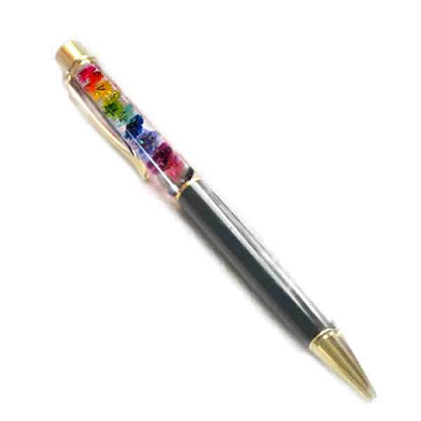 ハーバリウムボールペン-黒×金色-父の日-レインボー