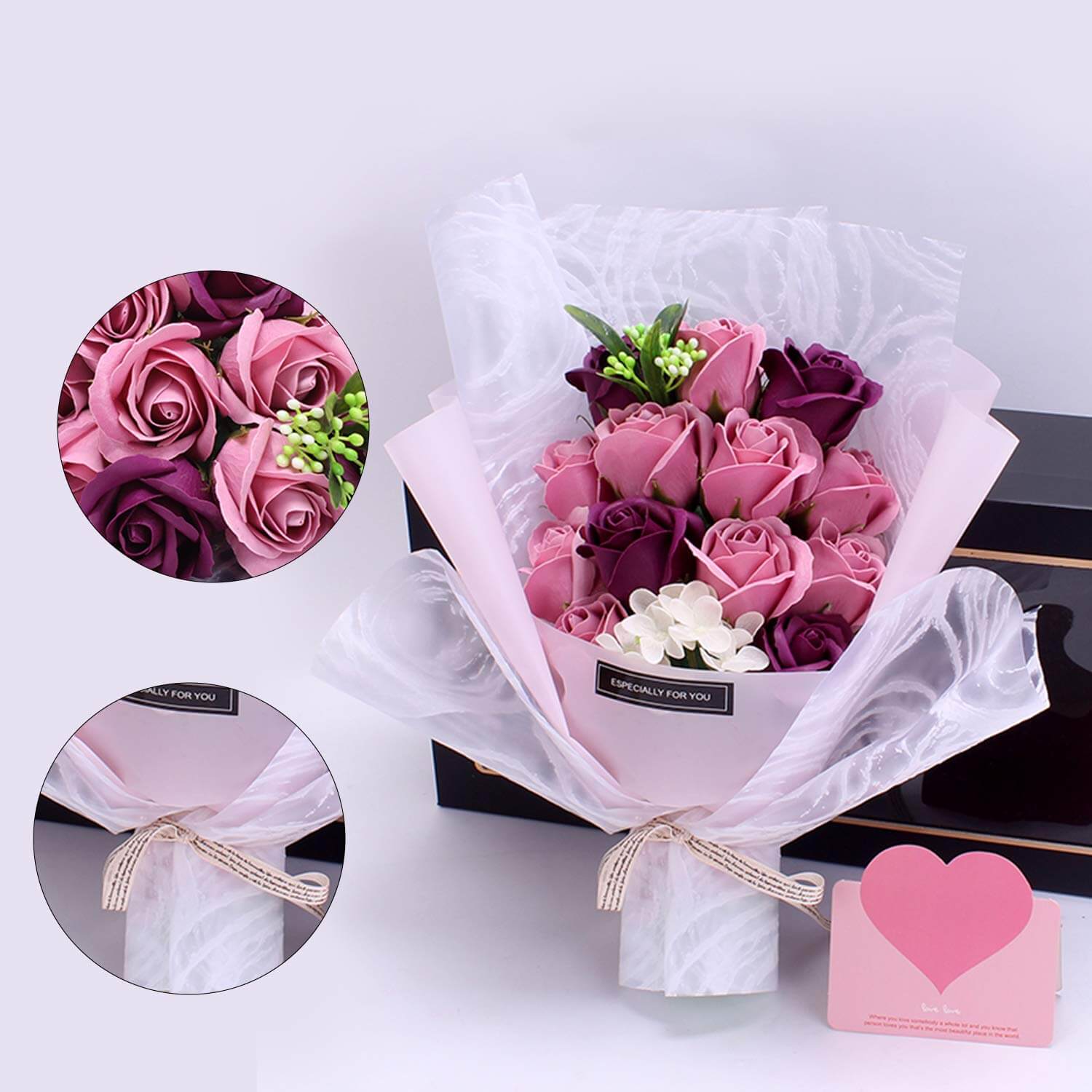 71FQVWTQO6L ソープフラワー 花束 母の日 ギフト 誕生日 プレゼント フラワーソープ 女性 花 造花 枯れない 石鹼 贈り物 敬老の日 開店祝い お祝い お礼 ギフトボックス メッセージカード ピンク