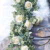 ユーカリ ガーランド 人工観葉植物 造花 アーティフィシャルフラワー フェイクグリーン 壁掛け ハンギング バラ 薔薇